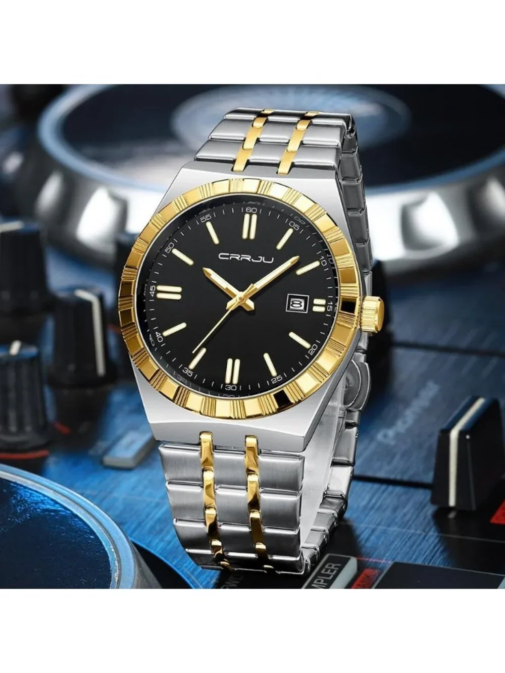 Men's Silver Gold Black Luxury Luminous Analog Quartz Fashion Casual Wrist Watch